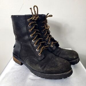 UGG Black Leather Lace-Up Boots With Lining